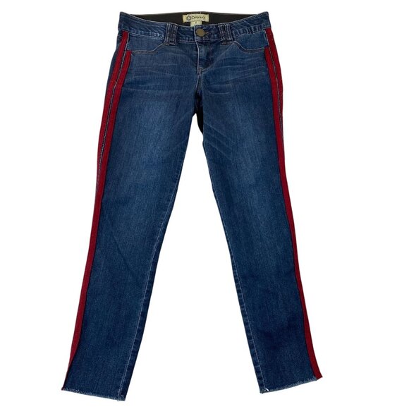 Democracy Women's Jeans Size 6 Ab Technology Skinny Frayed Hem Side Striped Blue - Picture 1 of 13